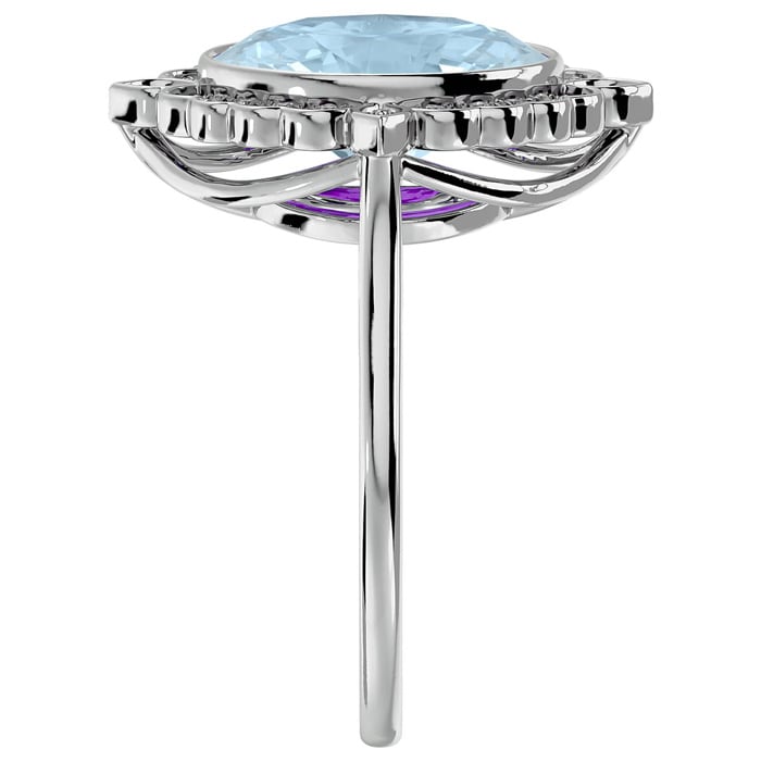 Aquamarine Ring: Aquamarine Jewelry: 1 1/3 Carat Oval Shape Aquamarine and Halo Diamond Ring In 14 Karat White Gold