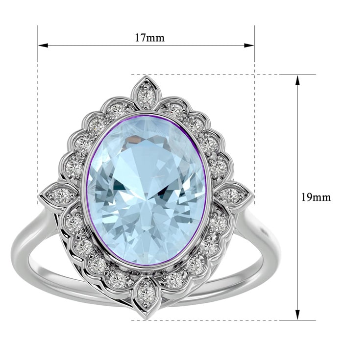 Aquamarine Ring: Aquamarine Jewelry: 1 1/3 Carat Oval Shape Aquamarine and Halo Diamond Ring In 14 Karat White Gold