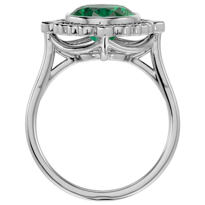 1 1/3 Carat Oval Shape Emerald and Halo Diamond Ring In 14 Karat White Gold