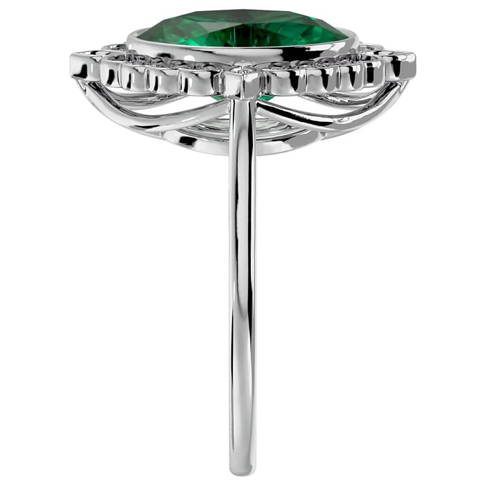1 1/3 Carat Oval Shape Emerald and Halo Diamond Ring In 14 Karat White Gold