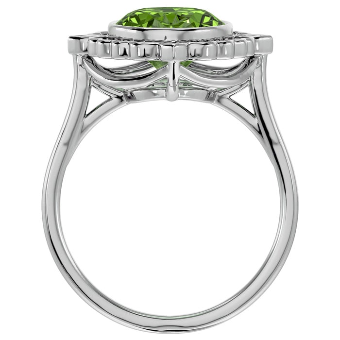 1 1/2 Carat Oval Shape Peridot and Halo Diamond Ring In 14 Karat White Gold