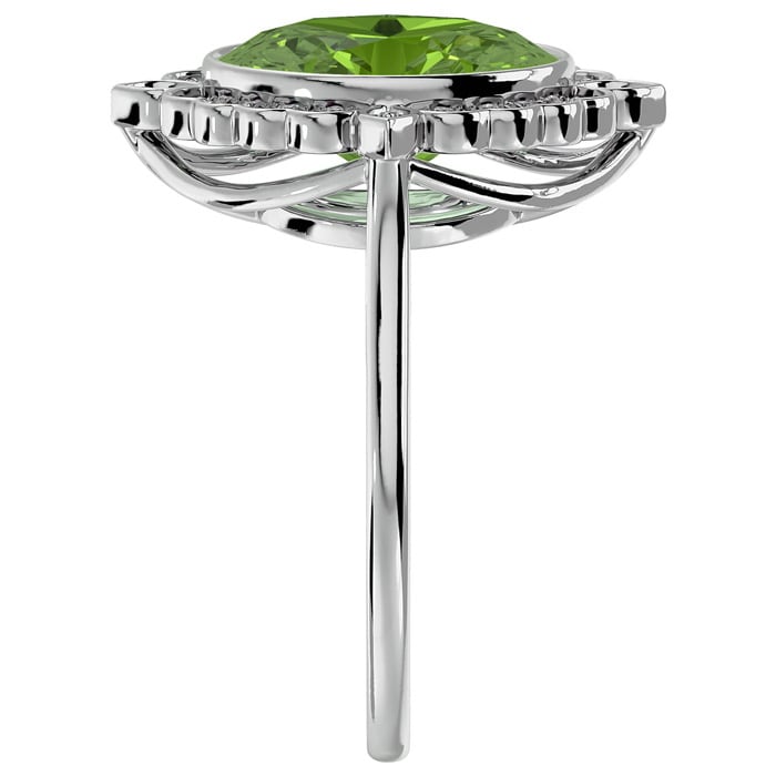 1 1/2 Carat Oval Shape Peridot and Halo Diamond Ring In 14 Karat White Gold