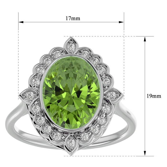 1 1/2 Carat Oval Shape Peridot and Halo Diamond Ring In 14 Karat White Gold