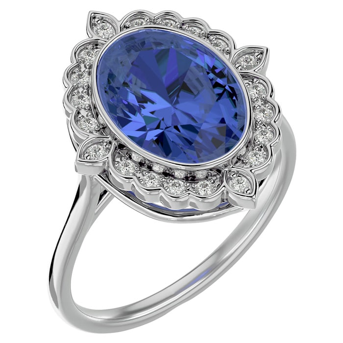 1 1/2 Carat Oval Shape Tanzanite and Halo Diamond Ring In 14 Karat White Gold
