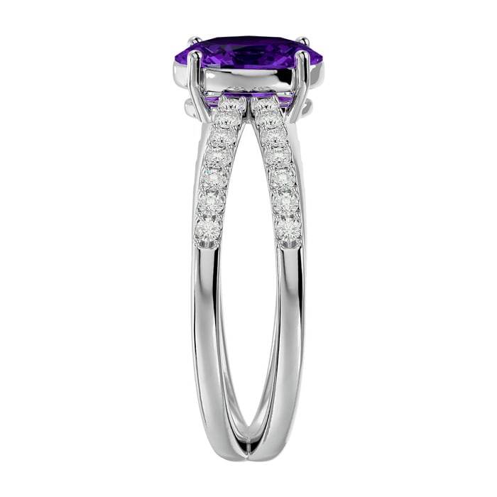 1 1/3 Carat Oval Shape Amethyst and Diamond Ring In 14 Karat White Gold