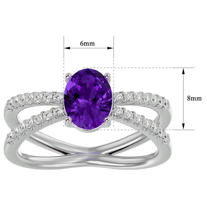 1 1/3 Carat Oval Shape Amethyst and Diamond Ring In 14 Karat White Gold