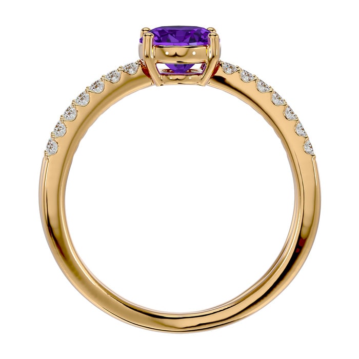 1 1/3 Carat Oval Shape Amethyst and Diamond Ring In 14 Karat Yellow Gold