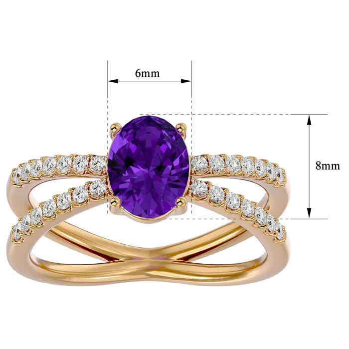 1 1/3 Carat Oval Shape Amethyst and Diamond Ring In 14 Karat Yellow Gold