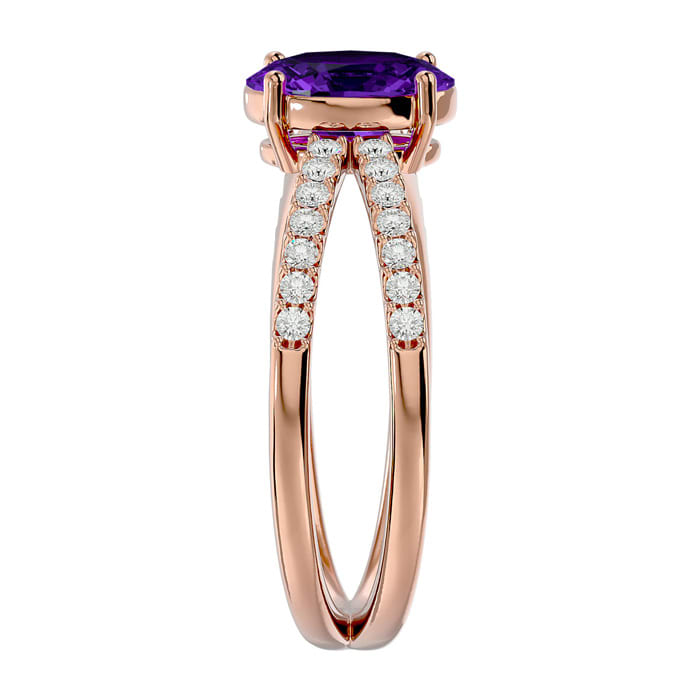 1 1/3 Carat Oval Shape Amethyst and Diamond Ring In 14 Karat Rose Gold