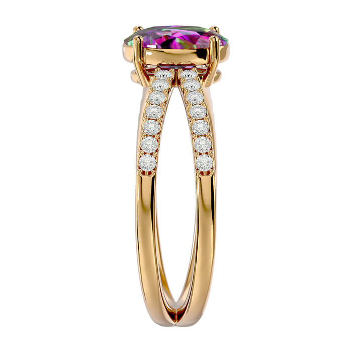 1-1/3 Carat Oval Shape Mystic Topaz and Diamonds In 14 Karat Yellow Gold