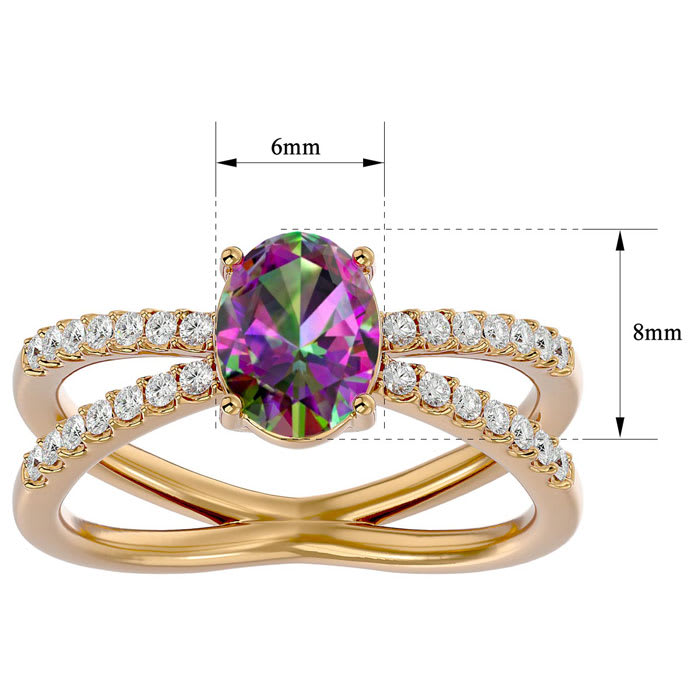 1-1/3 Carat Oval Shape Mystic Topaz and Diamonds In 14 Karat Yellow Gold