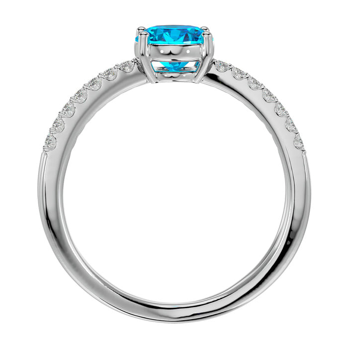 1 3/4 Carat Oval Shape Blue Topaz and Diamond Ring In 14 Karat White Gold