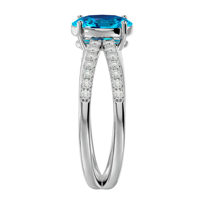 1 3/4 Carat Oval Shape Blue Topaz and Diamond Ring In 14 Karat White Gold