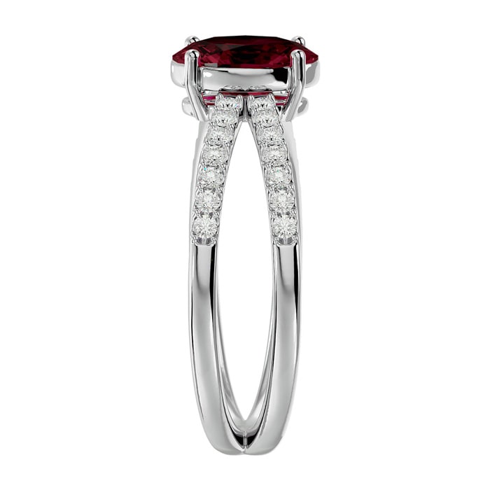 Garnet Ring: Garnet Jewelry: 1 3/4 Carat Oval Shape Garnet and Diamond Ring In 14 Karat White Gold