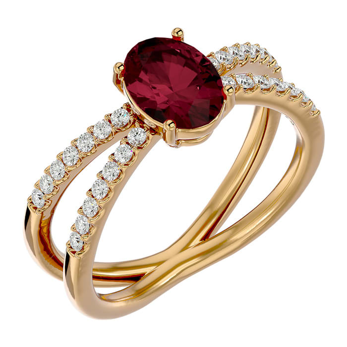 Garnet Ring: Garnet Jewelry: 1 3/4 Carat Oval Shape Garnet and Diamond Ring In 14 Karat Yellow Gold