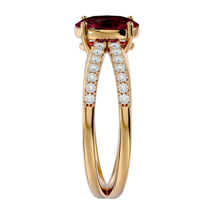 Garnet Ring: Garnet Jewelry: 1 3/4 Carat Oval Shape Garnet and Diamond Ring In 14 Karat Yellow Gold
