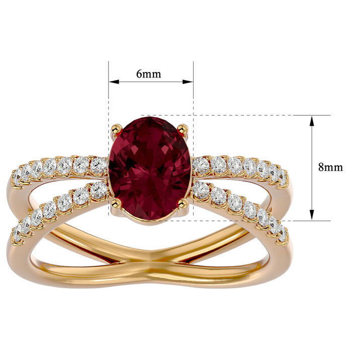 Garnet Ring: Garnet Jewelry: 1 3/4 Carat Oval Shape Garnet and Diamond Ring In 14 Karat Yellow Gold