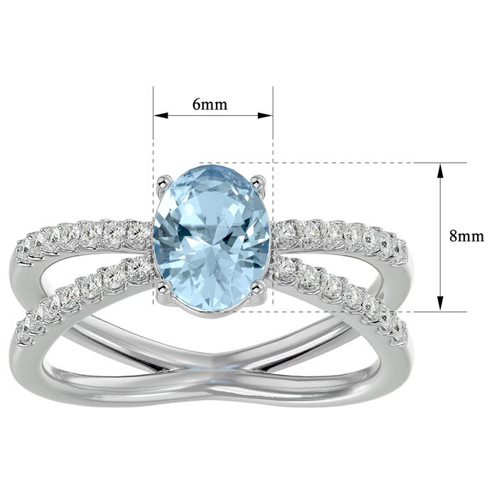 Aquamarine Ring: Aquamarine Jewelry: 1.40 Carat Oval Shape Aquamarine and Diamond Ring In 14 Karat White Gold