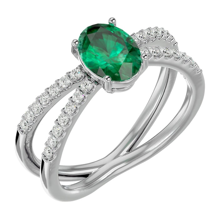 1.40 Carat Oval Shape Emerald and Diamond Ring In 14 Karat White Gold