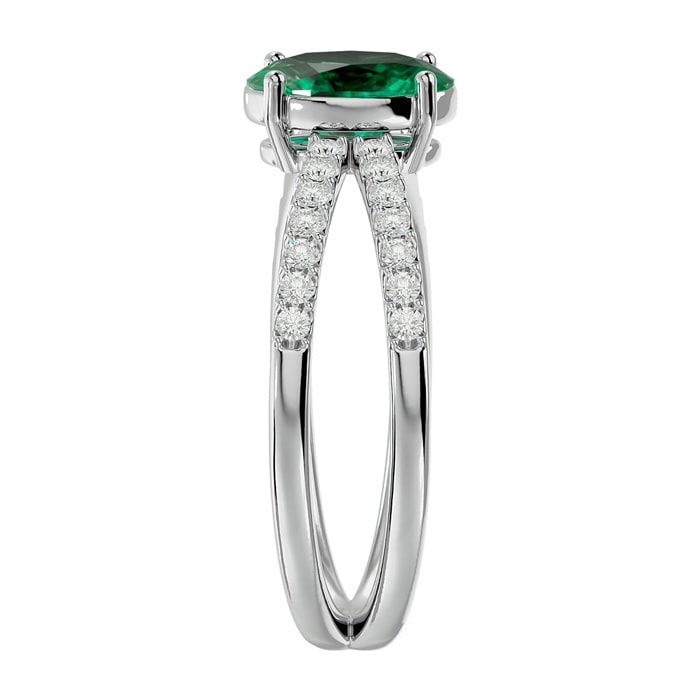 1.40 Carat Oval Shape Emerald and Diamond Ring In 14 Karat White Gold