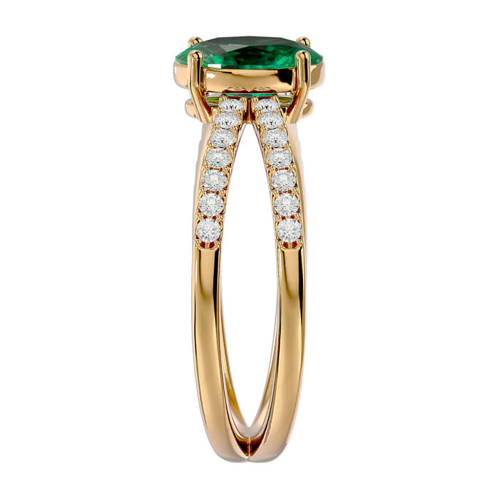 1.40 Carat Oval Shape Emerald and Diamond Ring In 14 Karat Yellow Gold