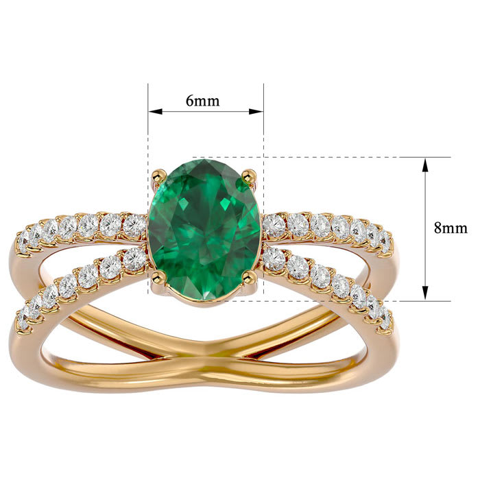 1.40 Carat Oval Shape Emerald and Diamond Ring In 14 Karat Yellow Gold