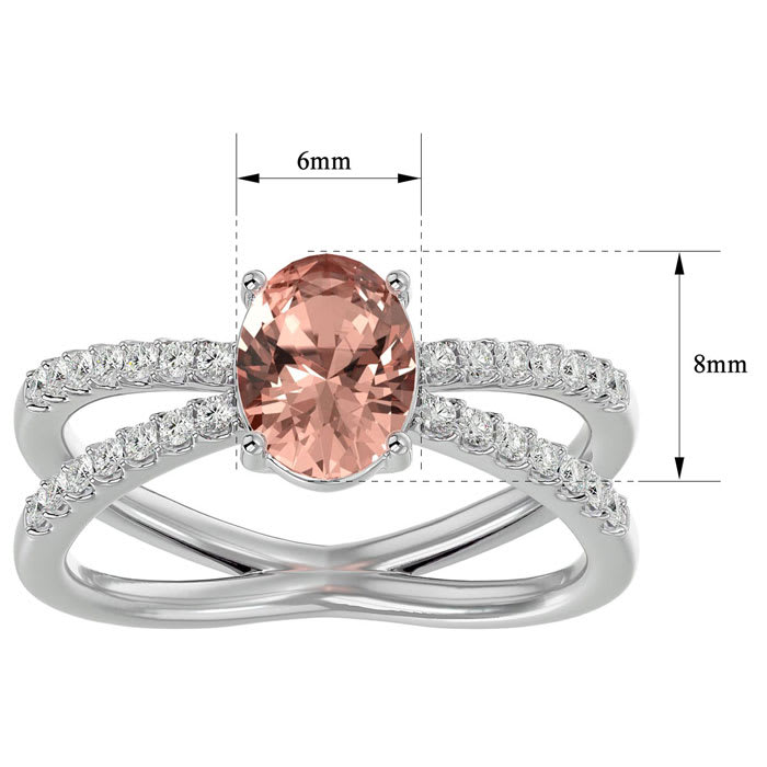 1-1/3 Carat Oval Shape Morganite and Diamond Ring In 14 Karat White Gold