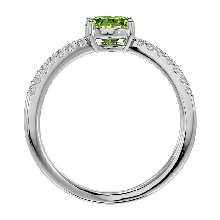 1.60 Carat Oval Shape Peridot and Diamond Ring In 14 Karat White Gold