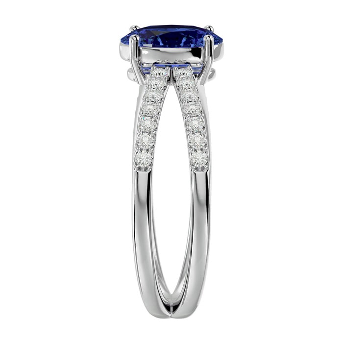 1 1/2 Carat Oval Shape Tanzanite and Diamond Ring In 14 Karat White Gold