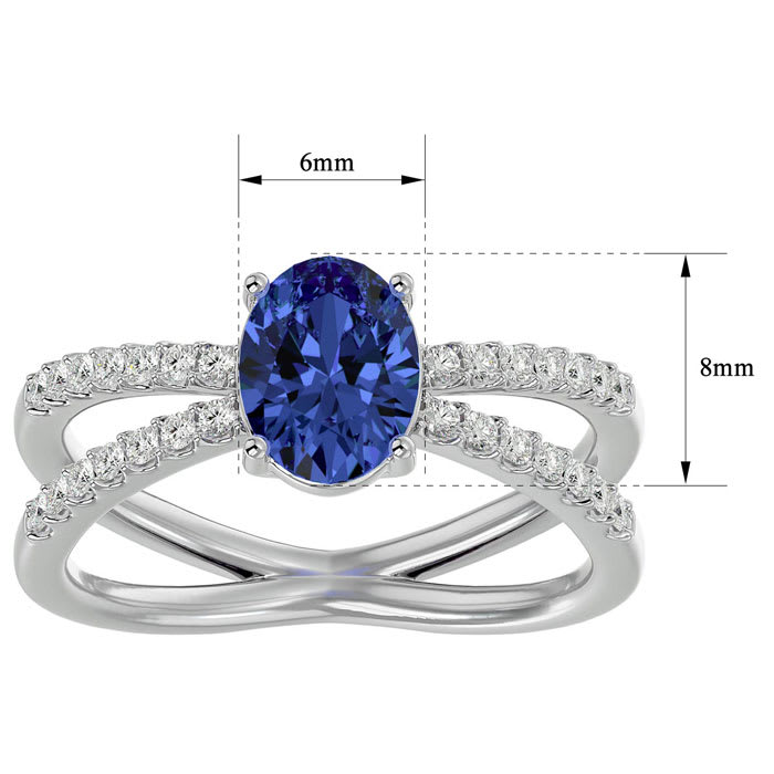 1 1/2 Carat Oval Shape Tanzanite and Diamond Ring In 14 Karat White Gold