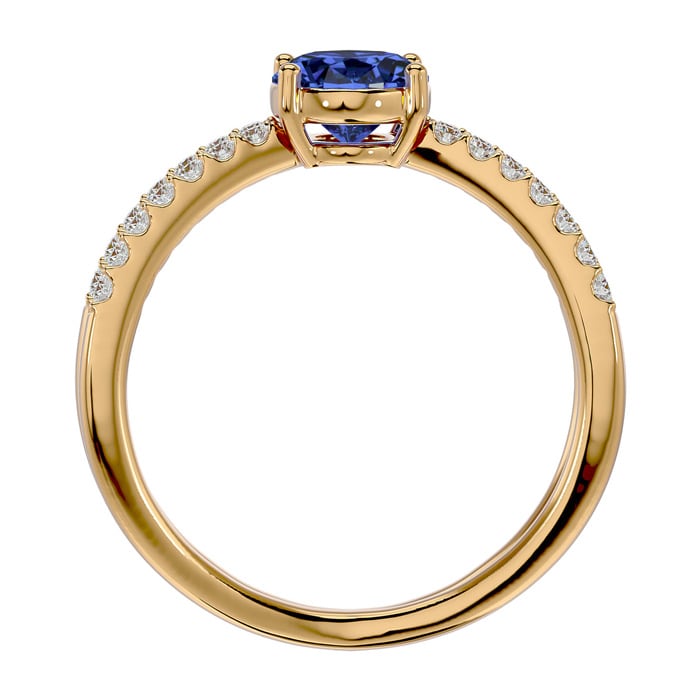 1 1/2 Carat Oval Shape Tanzanite and Diamond Ring In 14 Karat Yellow Gold