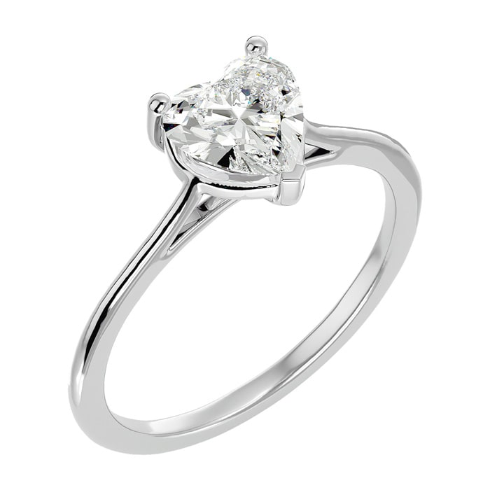 Moissanite Engagement Ring; 1 Carat Heart Shape Moissanite Solitaire Engagement Ring In 14 Karat White Gold