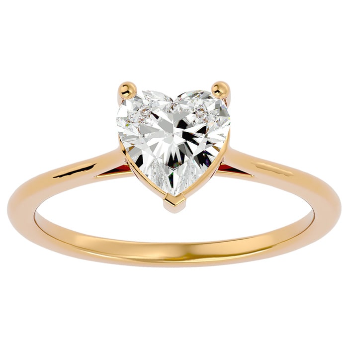 Moissanite Engagement Ring; 1 Carat Heart Shape Moissanite Solitaire Engagement Ring In 14 Karat Yellow Gold