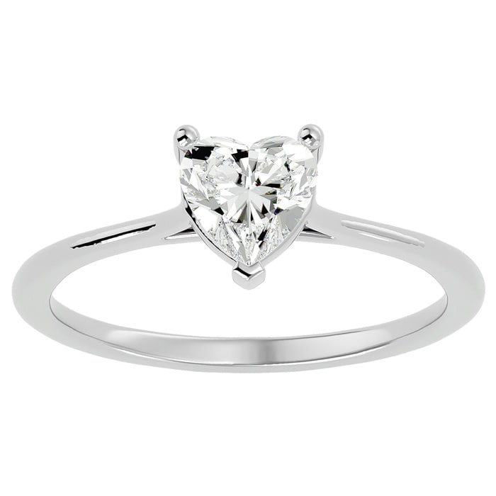 Moissanite Engagement Ring; 3/4 Carat Heart Shape Moissanite Solitaire Engagement Ring In 14 Karat White Gold