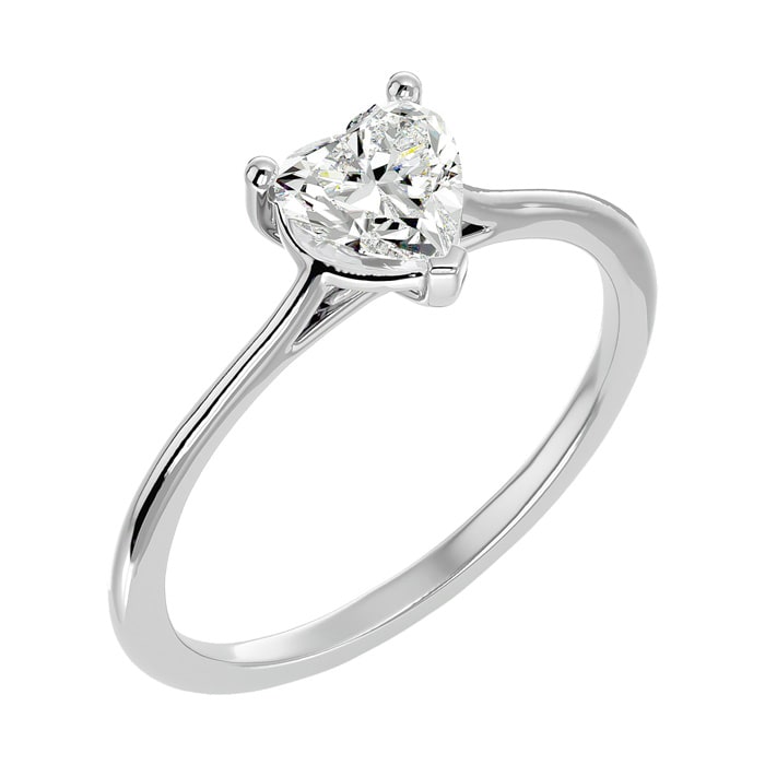 Moissanite Engagement Ring; 3/4 Carat Heart Shape Moissanite Solitaire Engagement Ring In 14 Karat White Gold