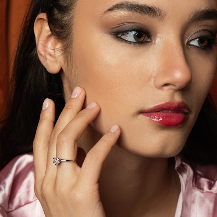 Moissanite Engagement Ring; 3/4 Carat Heart Shape Moissanite Solitaire Engagement Ring In 14 Karat White Gold