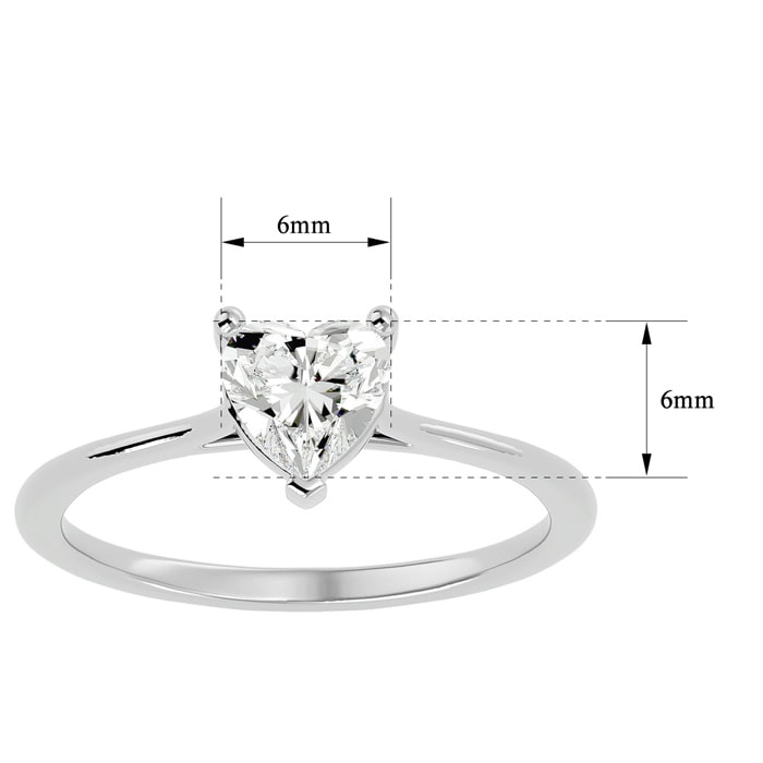 Moissanite Engagement Ring; 3/4 Carat Heart Shape Moissanite Solitaire Engagement Ring In 14 Karat White Gold
