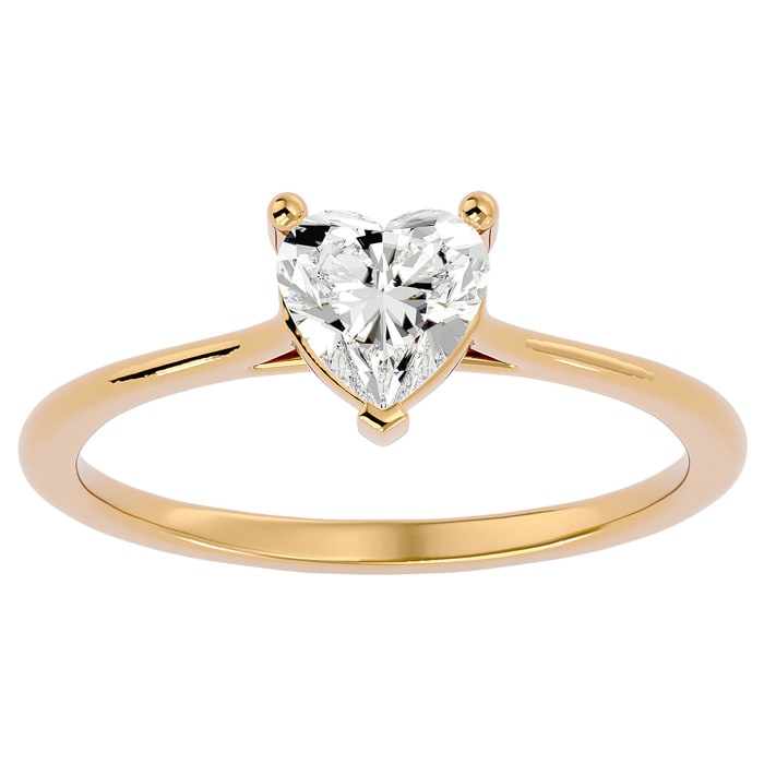 Moissanite Engagement Ring; 3/4 Carat Heart Shape Moissanite Solitaire Engagement Ring In 14 Karat Yellow Gold