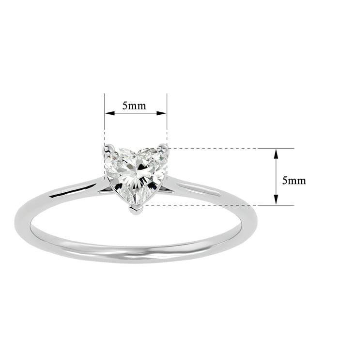 Moissanite Engagement Ring; 1/2 Carat Heart Shape Moissanite Solitaire Engagement Ring In 14 Karat White Gold