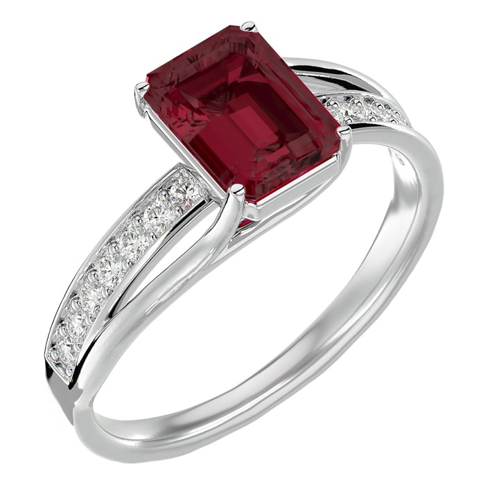 Garnet Ring: Garnet Jewelry: 2 Carat Emerald Shape Garnet and Diamond Ring In 14 Karat White Gold