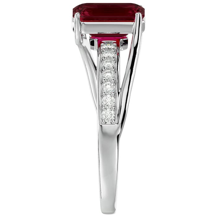 Garnet Ring: Garnet Jewelry: 2 Carat Emerald Shape Garnet and Diamond Ring In 14 Karat White Gold