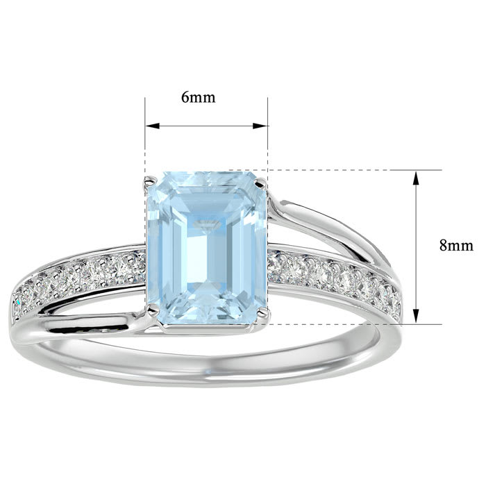 Aquamarine Ring: Aquamarine Jewelry: 1 1/2 Carat Emerald Shape Aquamarine and Diamond Ring In 14 Karat White Gold