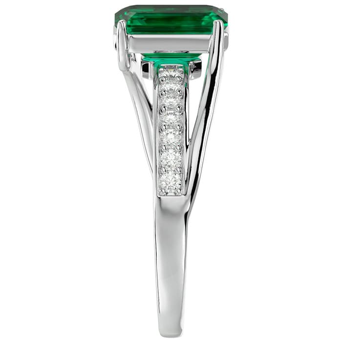 1 1/2 Carat Emerald Shape Emerald and Diamond Ring In 14 Karat White Gold