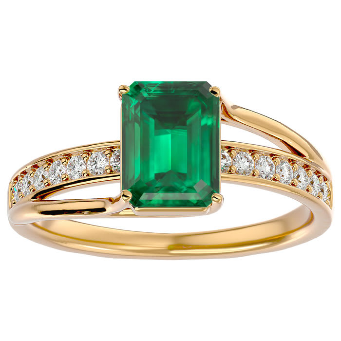 1 1/2 Carat Emerald Shape Emerald and Diamond Ring In 14 Karat Yellow Gold