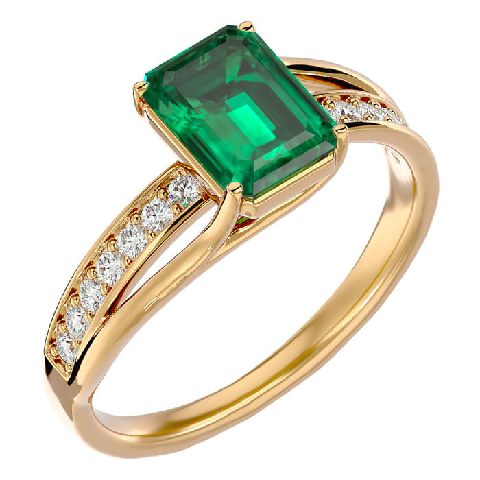 1 1/2 Carat Emerald Shape Emerald and Diamond Ring In 14 Karat Yellow Gold