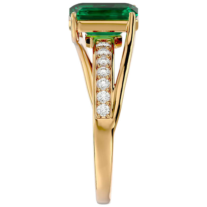 1 1/2 Carat Emerald Shape Emerald and Diamond Ring In 14 Karat Yellow Gold