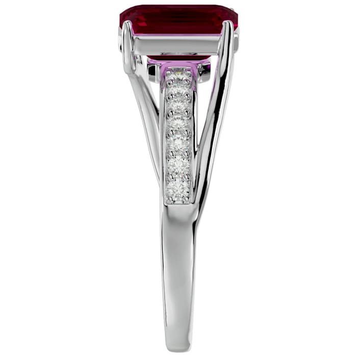 2 1/2 Carat Emerald Shape Ruby and Diamond Ring In 14 Karat White Gold