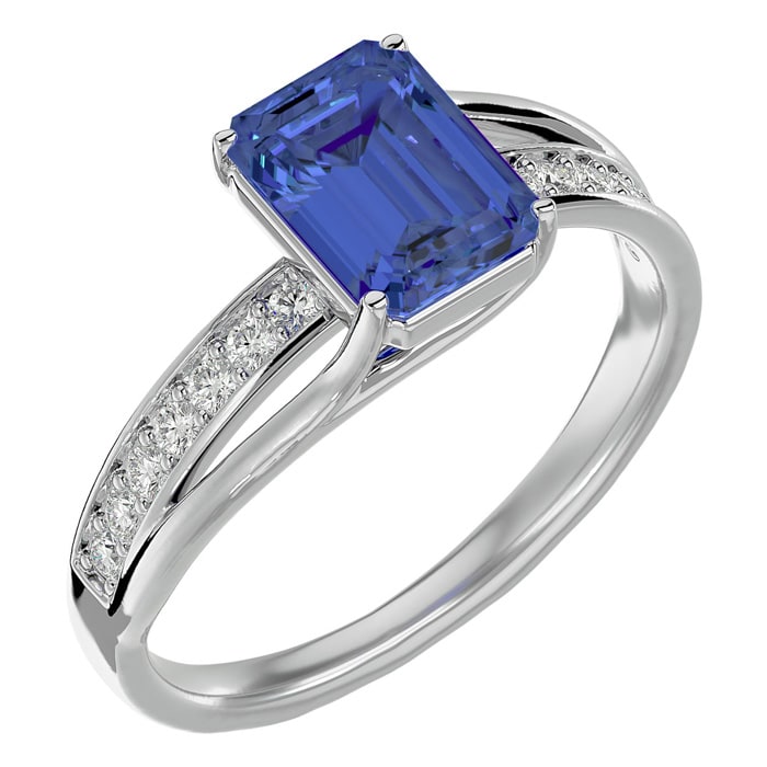 2 Carat Emerald Shape Tanzanite and Diamond Ring In 14 Karat White Gold