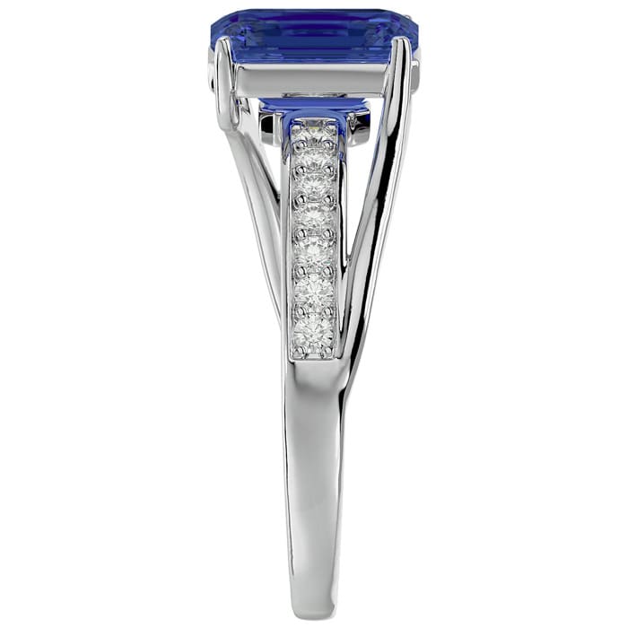 2 Carat Emerald Shape Tanzanite and Diamond Ring In 14 Karat White Gold