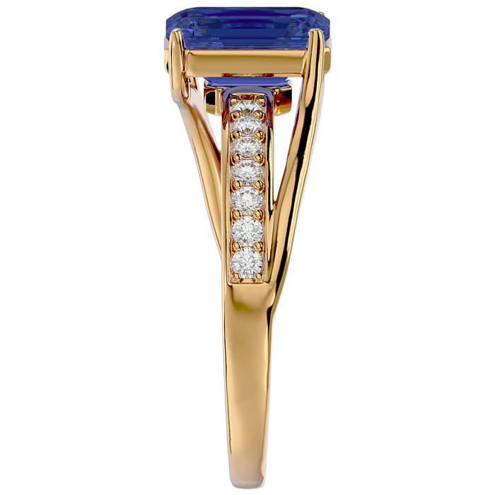 2 Carat Emerald Shape Tanzanite and Diamond Ring In 14 Karat Yellow Gold